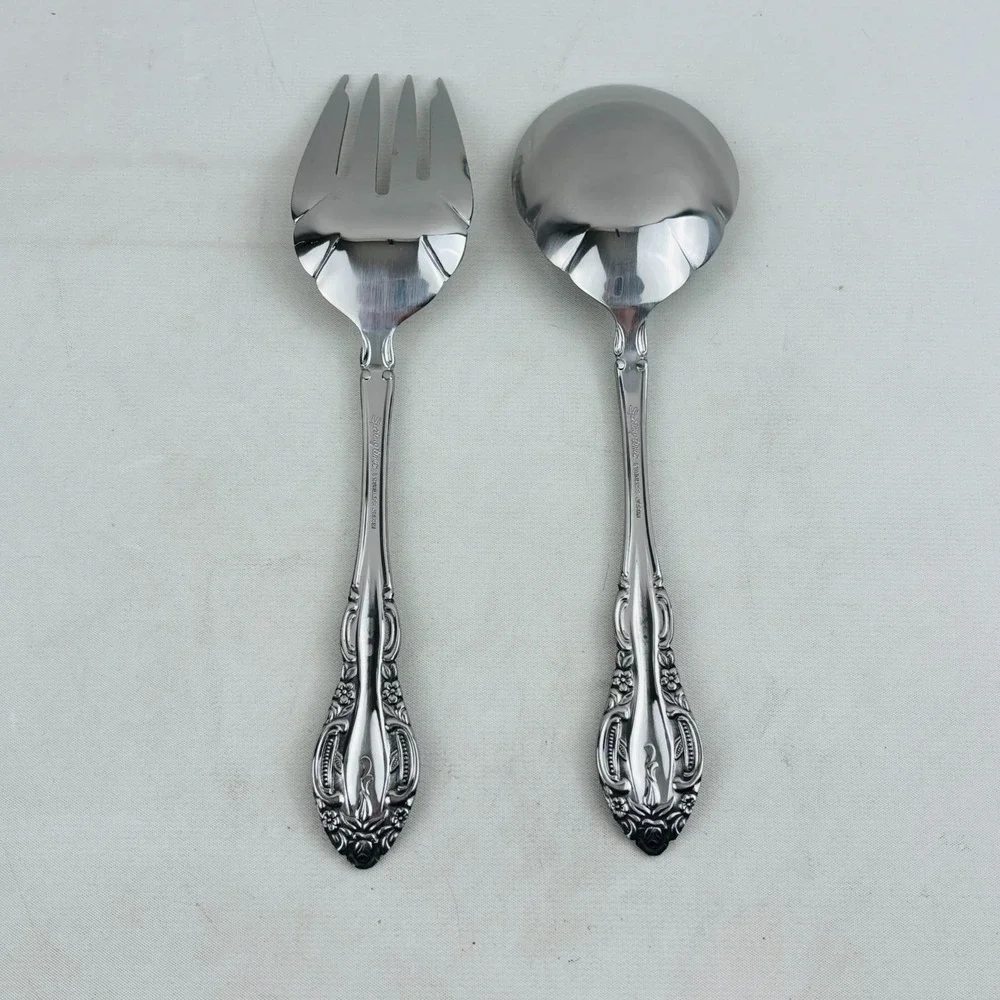 Vtg Springtime 2‎ Piece Serving Set Cold Meat Fork Berry Spoon Stainless Steel